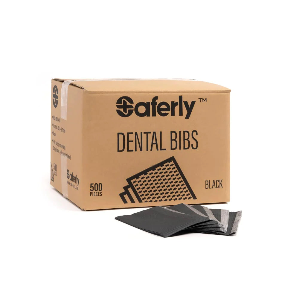 Saferly Medical Black Dental Bibs - 13x18 - case of 500 or Pack of 125
