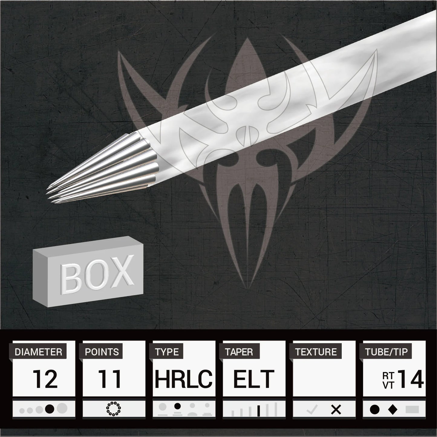 Precision Needles — #12 Hollow Round Liner 3.5mm Taper —  Box of 50 Premade Sterilized Tattoo Needles