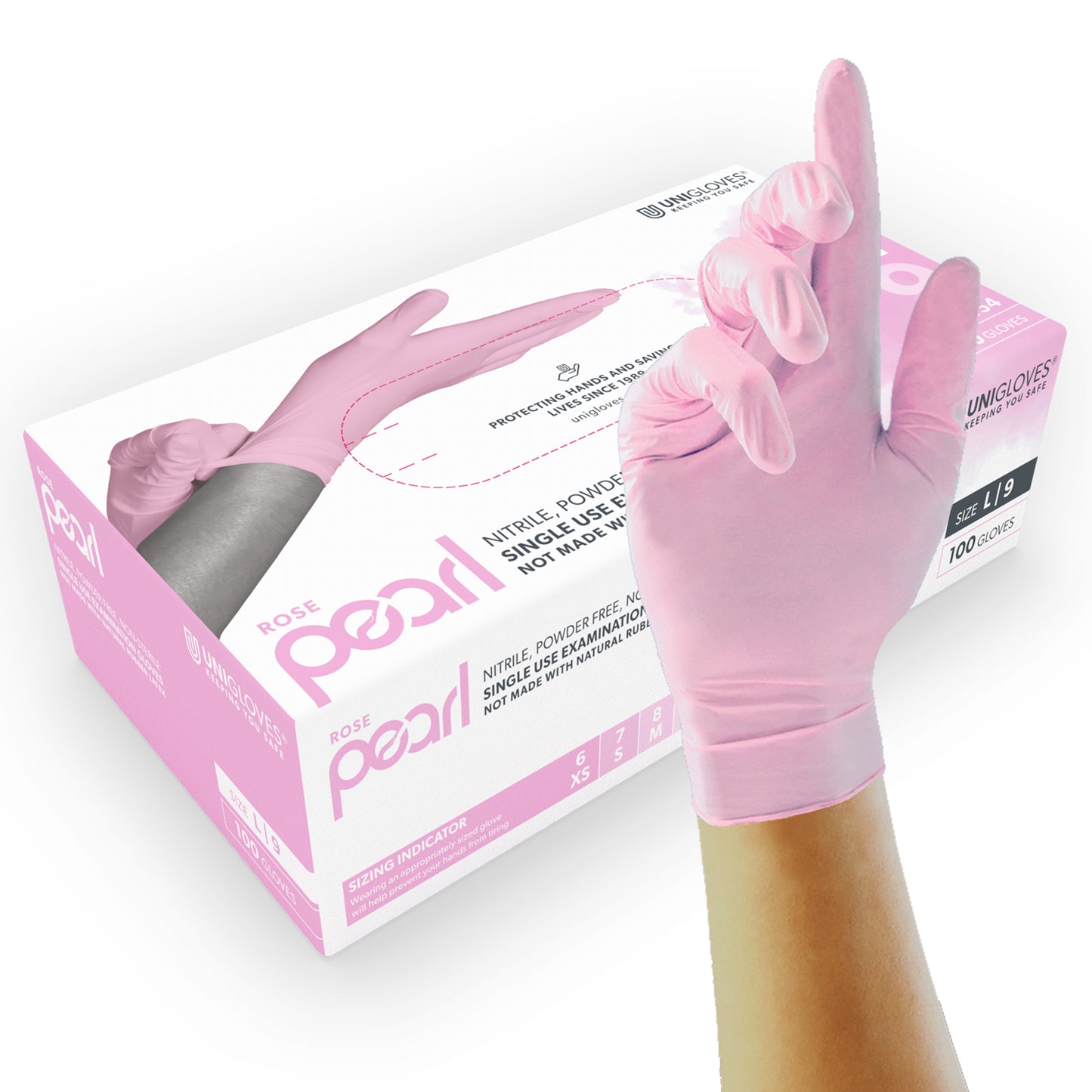 Unigloves Black/Rose Pearl Nitrile Gloves (GP003x-black/GP005x-rose)